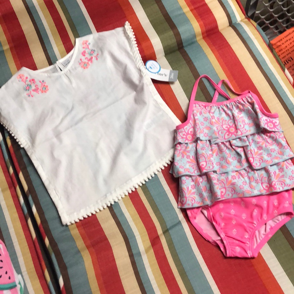 Nwt Carters 3 piece bathing suit set with cover up